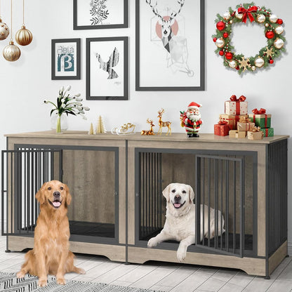 75 Inch Double Dog Crate Furniture, Indoor Dog Kennel TV Stand