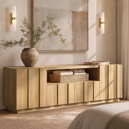 78.7-Inch Fluted TV Stand with Storage for 80-Inch TVs, Natural