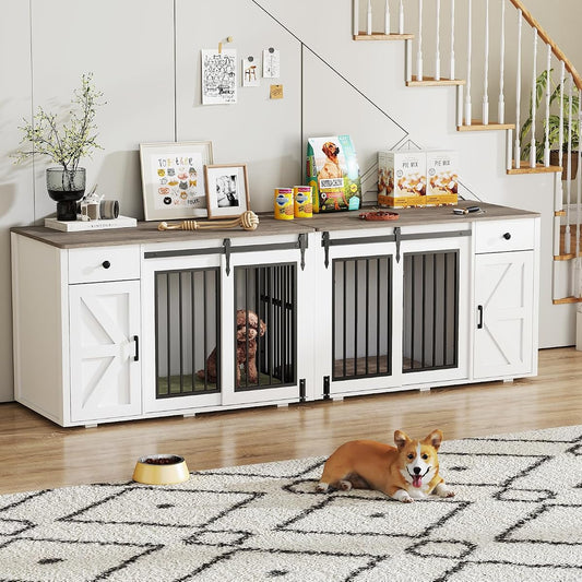 88" Dog Crate Furniture, Dog Kennel Cage, White (88")