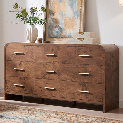 Curved Drawer Dresser for Bedroom with 9 Drawers, 63'' Wide Chest of Drawer