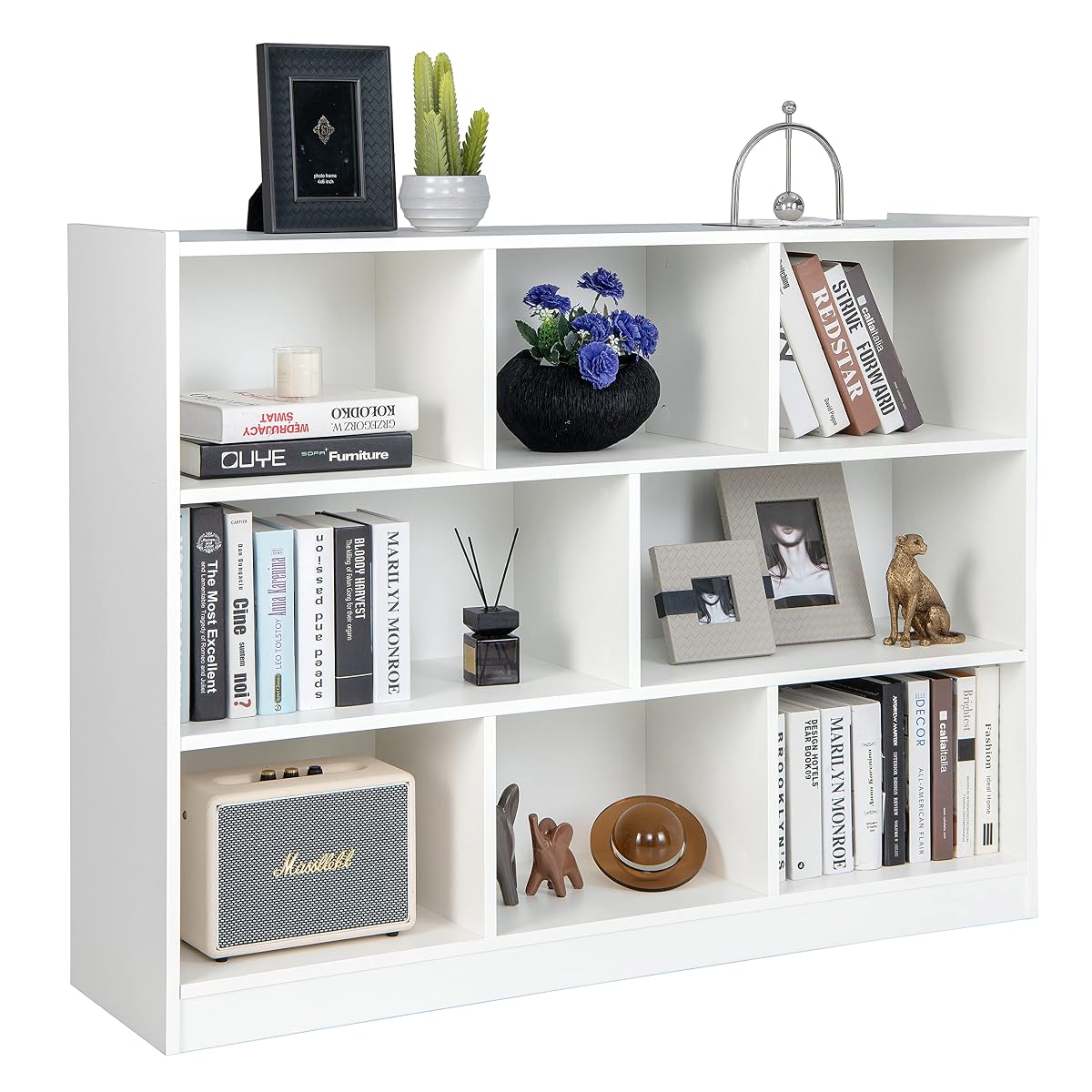 8-Cube Bookcase, Wood 3 Tier Open Storage Bookshelf, Modern Multipurpose Display Cabinet for Living Room, Study, Reading Nook, 48 x 12.5 x 36.5 Inch, White