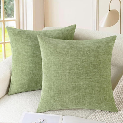 Throw Pillow Covers Decorative 20 X 20 Inches Pack of 2 Cozy Chenille Cushion Cases for Couch Sofa Bed Living Room Home Sage Green