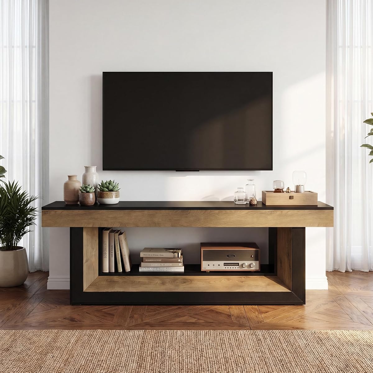 Farmhouse 63 Inch TV Stand with Shelf for 55" 65"70” TV in Living Room