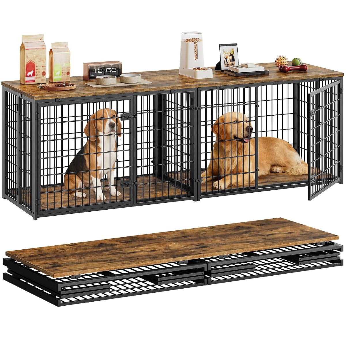 Foldable Dog Crate Furniture for 2 Dogs