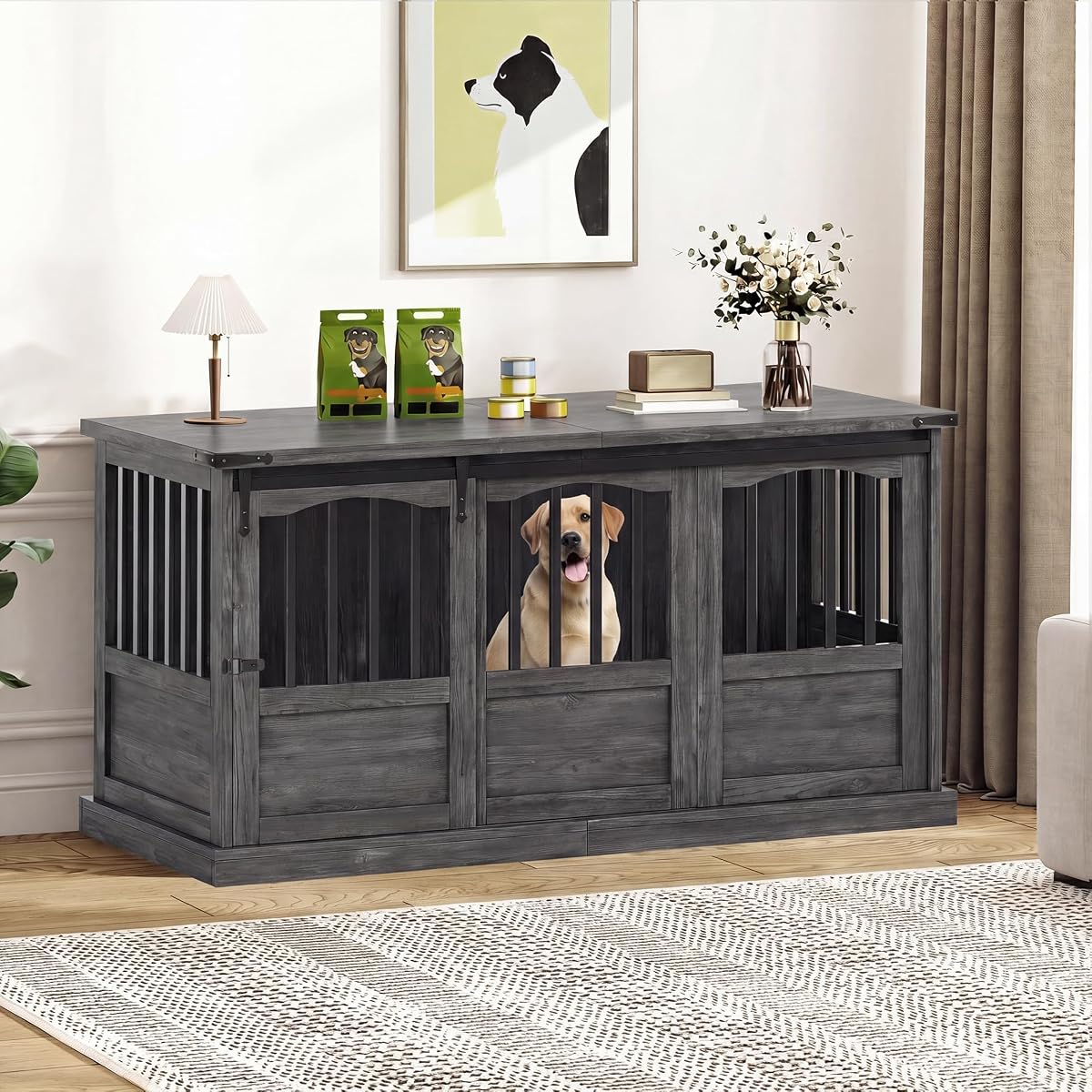 53 Inch Dog Crate Furniture Heavy Duty Dog Kennel Furniture Grey
