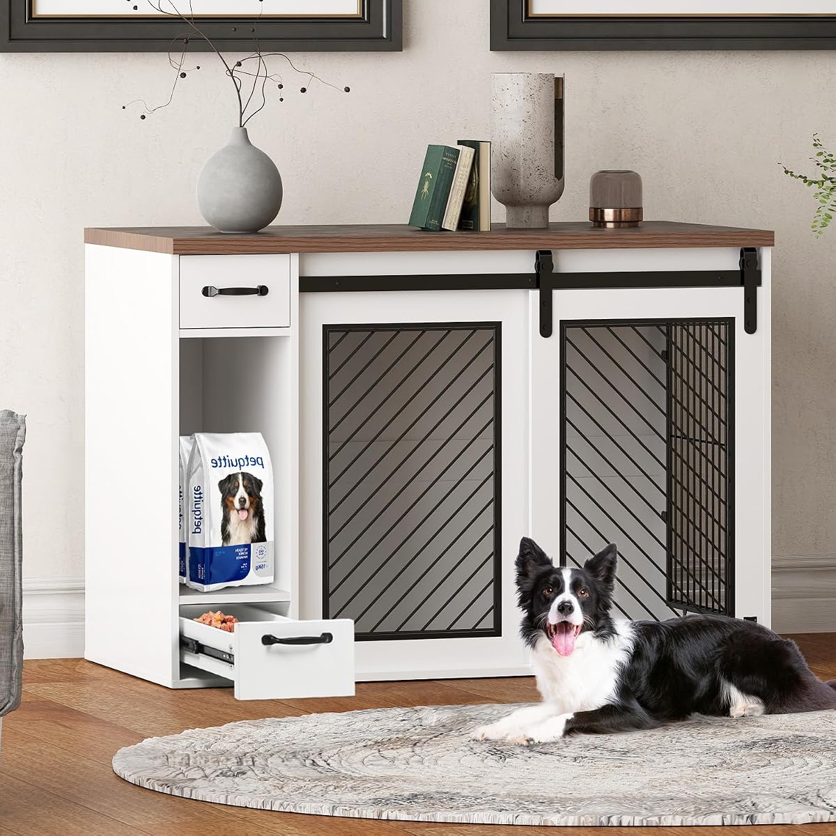 47.2" Heavy Duty Indoor Wood Dog Crate Furniture for Extra Large Dogs White