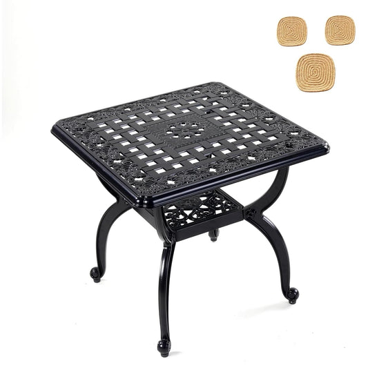Black rust-resistant cast aluminum square outdoor side table