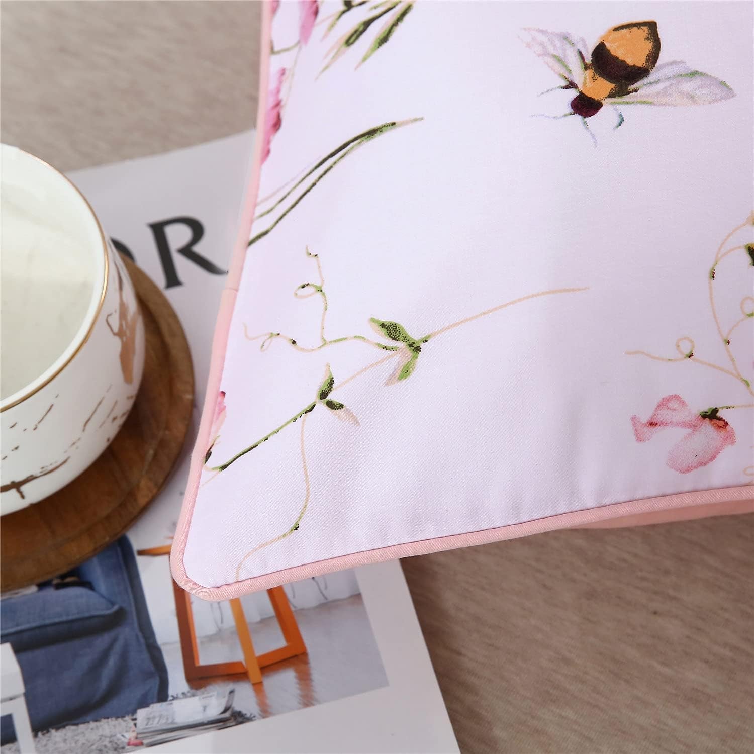 100% Cotton Pillowcases Set of 2 Flowers Pattern Bed Pillow Covers Envelope Closure End Pillow Encasement (Standard,Color-10)