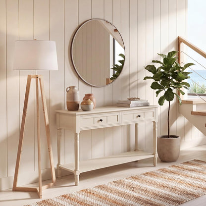 SAFAVIEH Furniture - Samantha 2-Drawer Console Table - Vintage Grey - Solid Wood - Classic Storage Design - Ideal for Entryway, Living Room, Hallway, 35.8"W x 13.8"D x 29.5"H (AMH5710A)