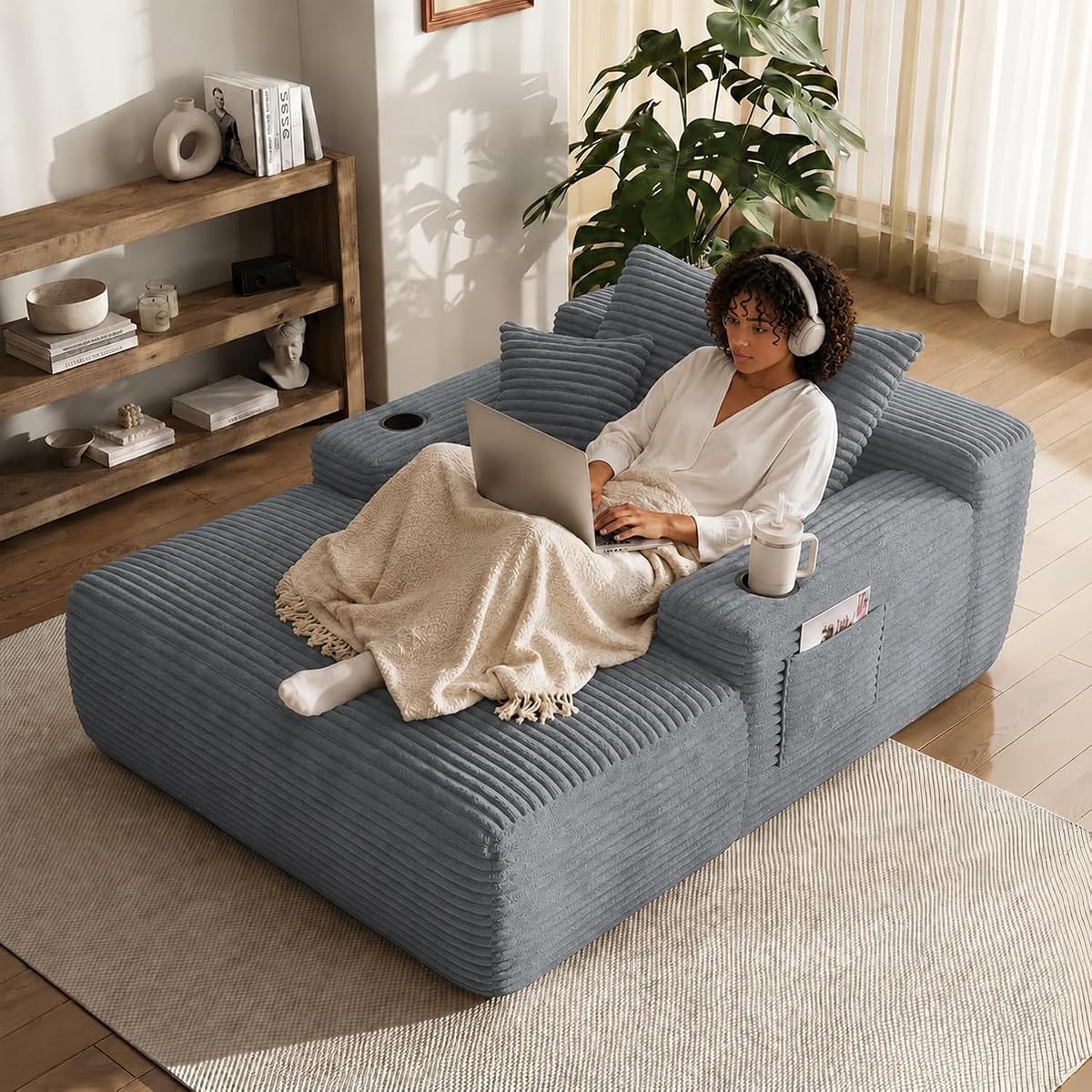 65 inch Boneless Chaise Lounge Chair Indoor, Oversized Cloud Chair, Grey