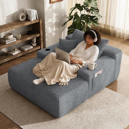 65 inch Boneless Chaise Lounge Chair Indoor, Oversized Cloud Chair, Grey