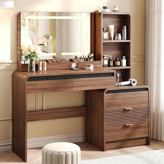 50" Mid Century Modern Makeup Vanity Desk with Mirror and Lights