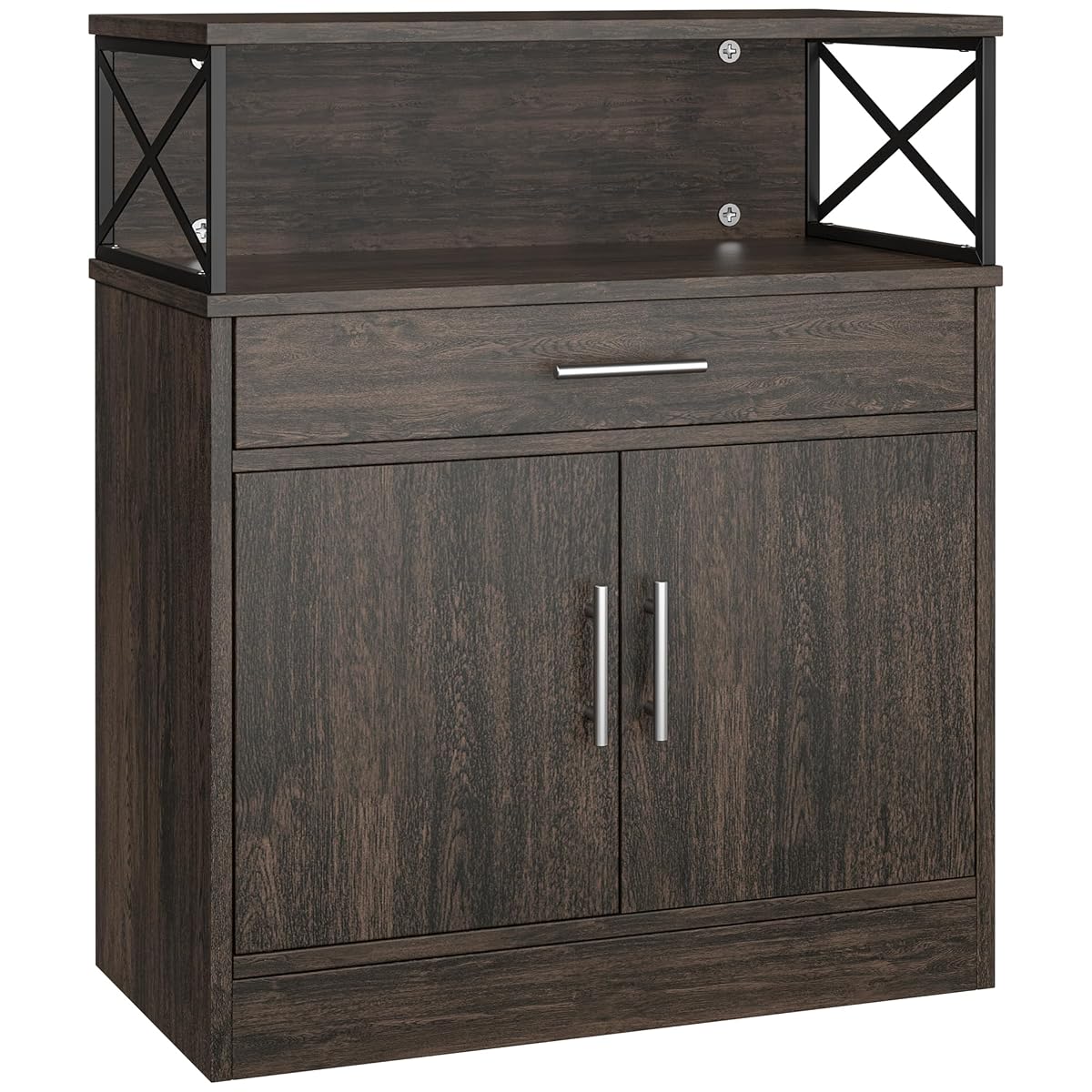 Kitchen Storage Cabinet with Adjustable Shelves and Drawers, Modern Buffet Sideboard, Wood Buffet Cabinet with Doors, Floor Cabinet Cupboard for Coffee Bar Living Room, Dark Brown