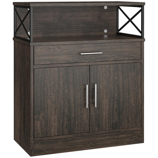 Kitchen Storage Cabinet with Adjustable Shelves and Drawers, Modern Buffet Sideboard, Wood Buffet Cabinet with Doors, Floor Cabinet Cupboard for Coffee Bar Living Room, Dark Brown