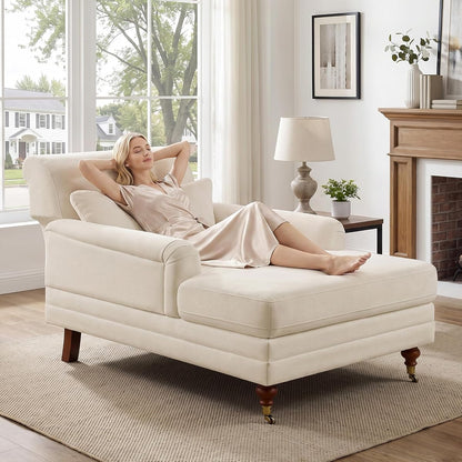 59.45'' Chaise Lounge Chair with Adjustable Backrest, Chenille Beige