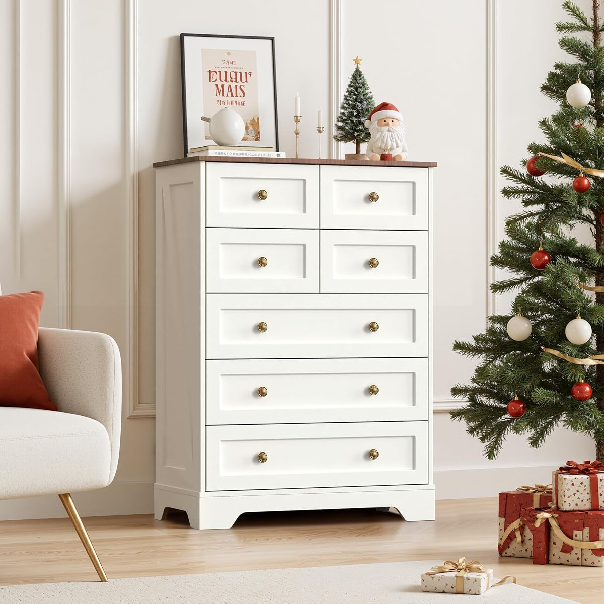 7 Drawers Tall Dressers for Bedroom, 44" Wood Chest of Drawers with Metal Handle