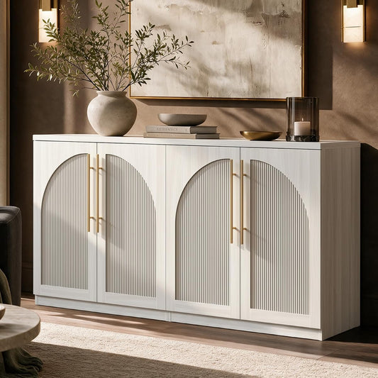 Arched Sideboard Cabinets, Modular Buffet Table, White