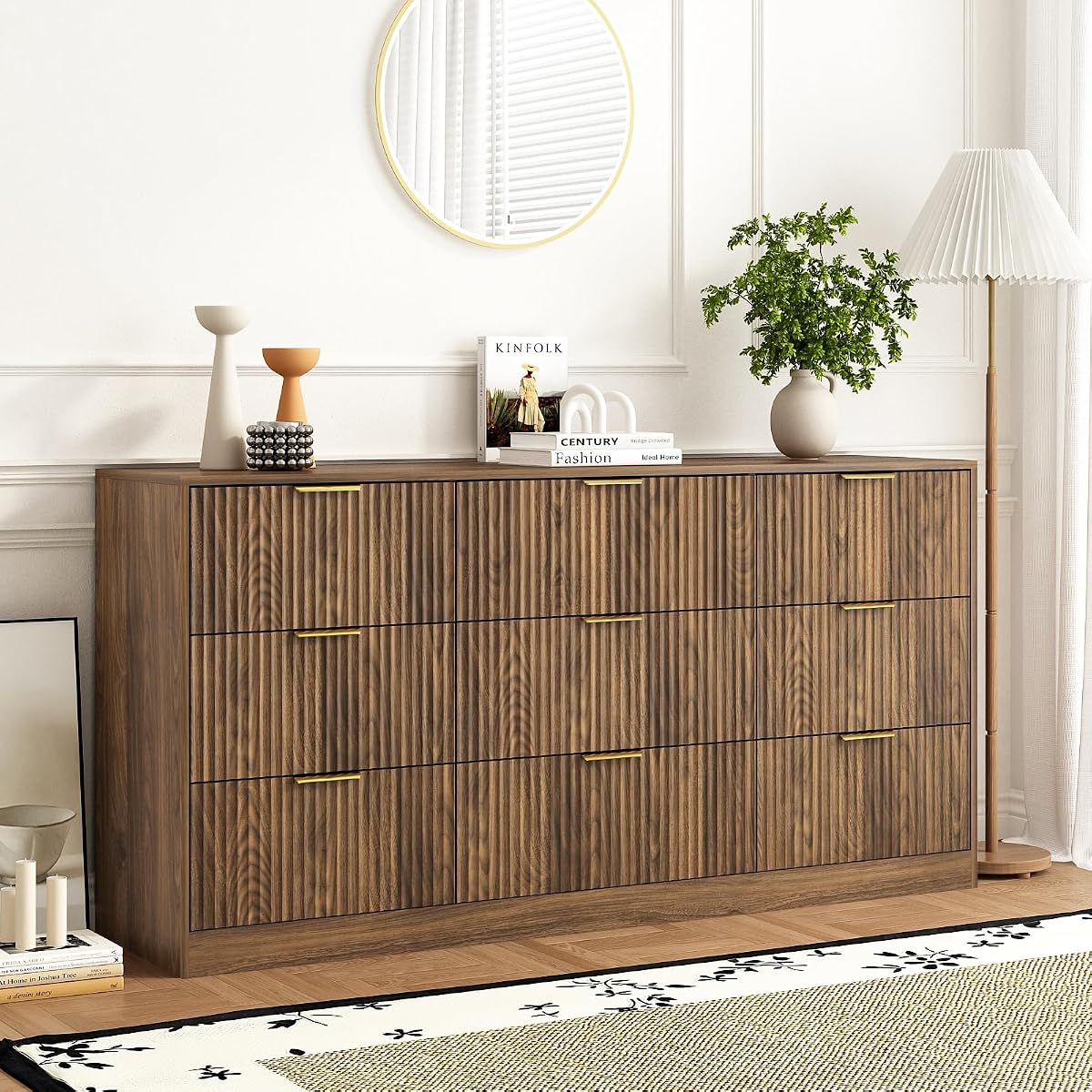 9 Drawer Fluted Dresser for Bedroom with Deep Drawers