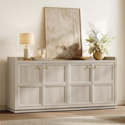 61.7" 4-Door Buffet Sideboard Cabinet Living Room, Grey White Oak