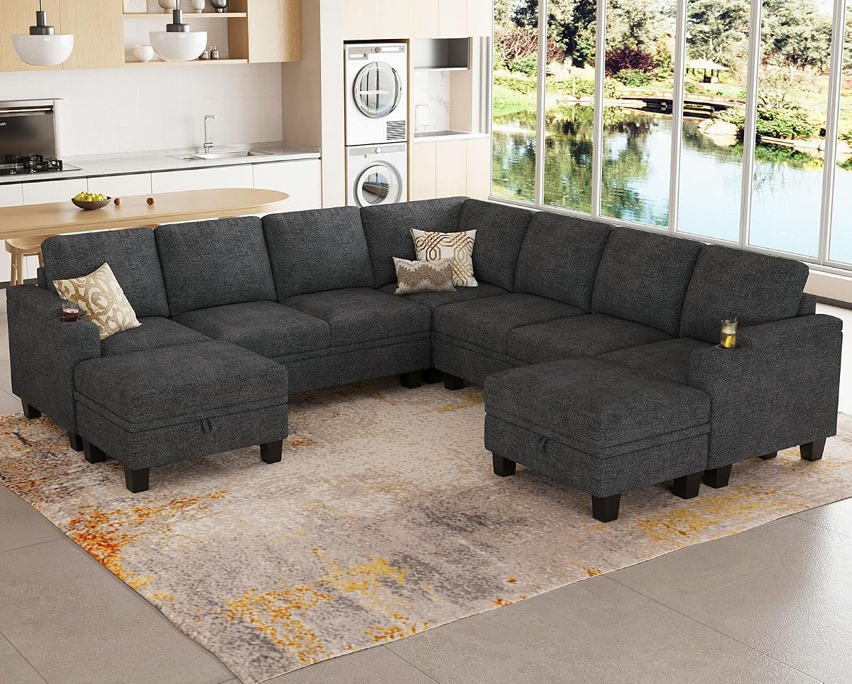 Modular Sectional Sofa Couch with Storage U Shape Convertible Corner Couches for Living Room Dark Grey Couch