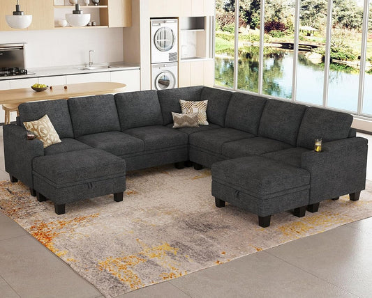 Modular Sectional Sofa Couch with Storage U Shape Convertible Corner Couches for Living Room Dark Grey Couch