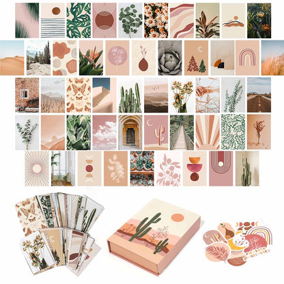Boho Wall Collage Kit for Teen Girls, Cute Room Decor, Aesthetic Wall Decor Pictures, Boho Wall Art Prints Bedroom Decor, Posters for Room Aesthetic, Dorm Collage Photos 50 Set 4x6 inch