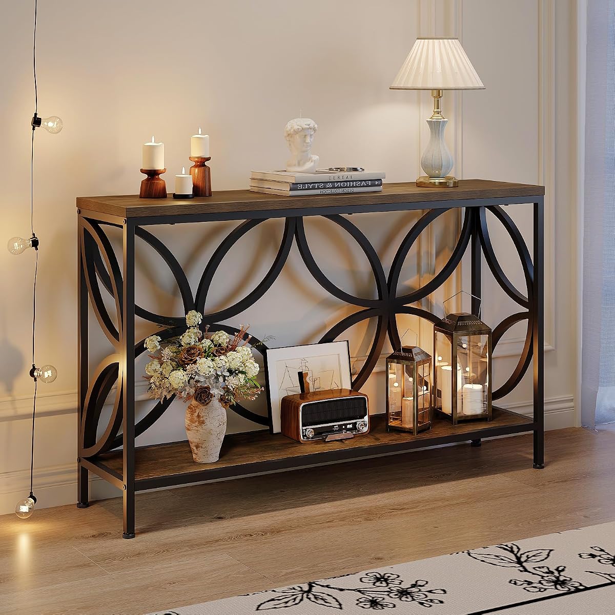 Narrow Sofa Table 47.2 Inch, Industrial Sofa Table Behind Couch, Vintage Entry Console Table with Storage for Entryway, Living Room, Foyer, Elegant Design (Rustic Brown, 47.2)