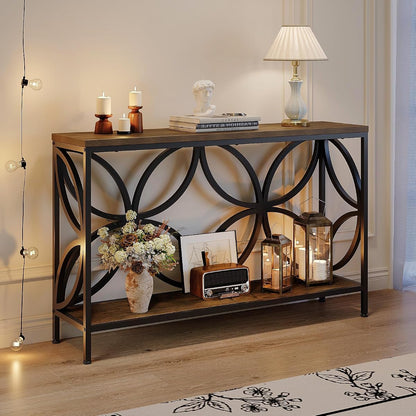 Narrow Sofa Table 47.2 Inch, Industrial Sofa Table Behind Couch, Vintage Entry Console Table with Storage for Entryway, Living Room, Foyer, Elegant Design (Rustic Brown, 47.2)