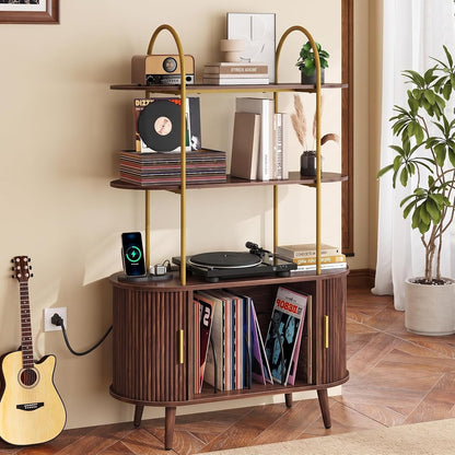 Tall Record Player Stand with Charging Station