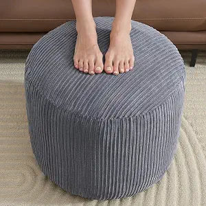 Pouf Ottoman, Corduroy Round Gray Foot Stools Ottomans, 20x15in, view 2
