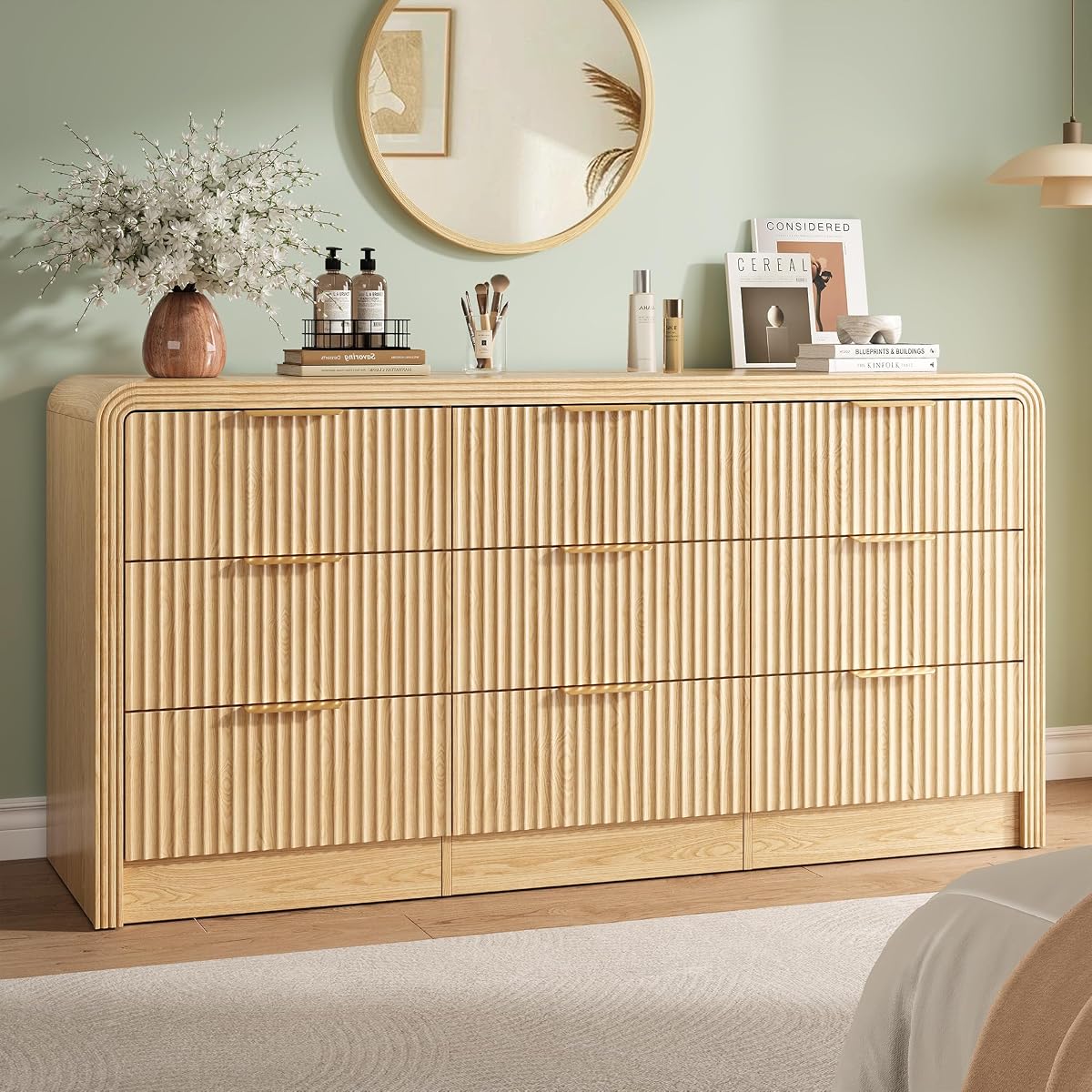 Fluted 9 Drawers Dresser, 63'' Wide Chest of Drawers for Bedroom