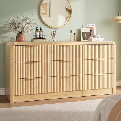 Fluted 9 Drawers Dresser, 63'' Wide Chest of Drawers for Bedroom