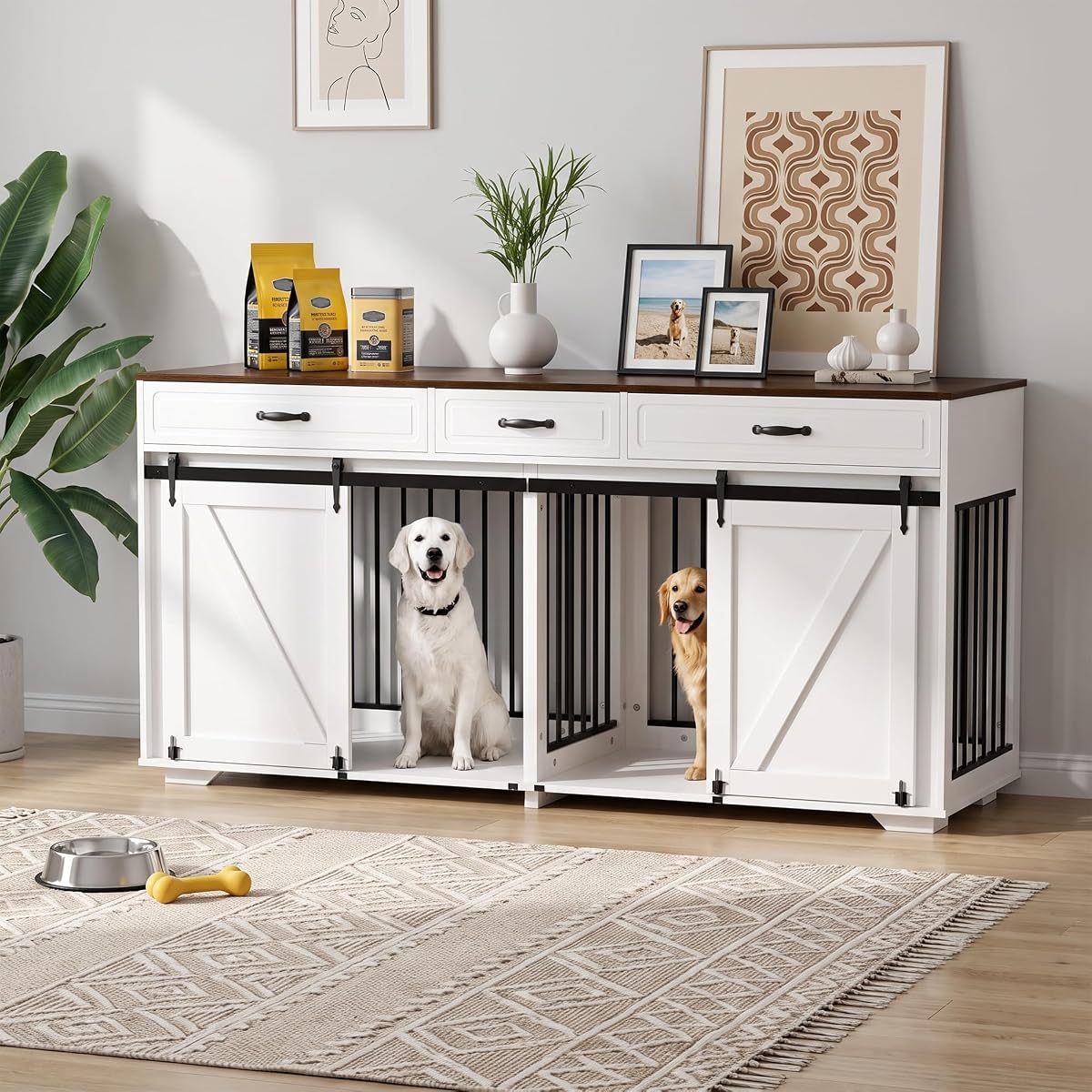 71" Double Dog Crate Furniture, White