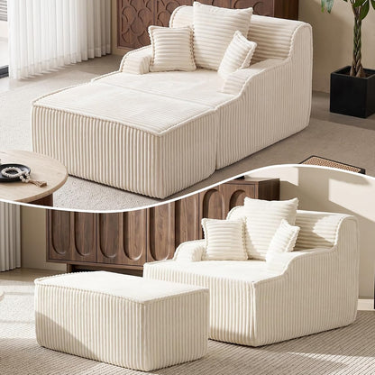 Oversized Chaise Lounge Chair Indoor, Corduroy Boneless Couch Sofa Bed