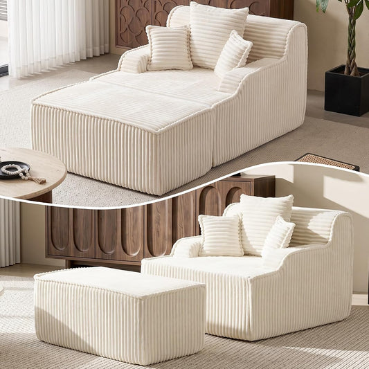 Oversized Chaise Lounge Chair Indoor, Corduroy Boneless Couch Sofa Bed