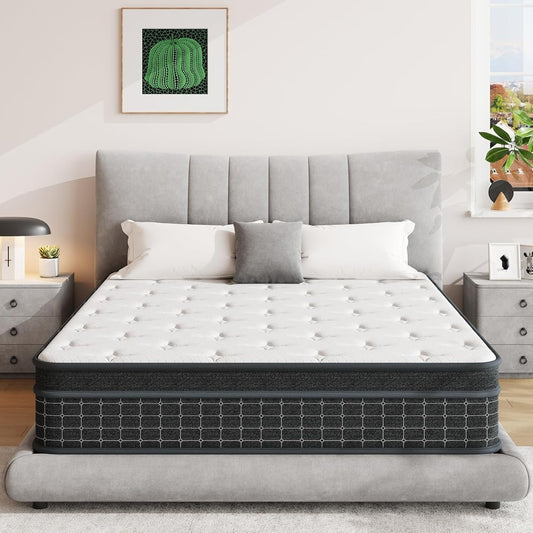 Queen Mattress, 12 Inch Queen Size Mattresses in a Box, Individually Wrapped Pocket Coils for Isolate Motion,Pressure Relief, CertiPUR-US Certified, Support Comfort & Medium Firm