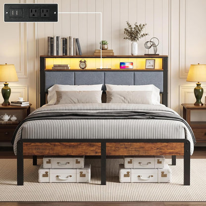 Full Bed Frame with 18-Inch Under-Bed Storage and RGB LED Lights