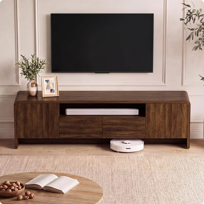 70" Curved TV Stand for 75 Inch TV, Modern Wood Media Console
