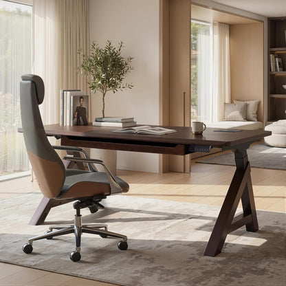 FLEXISPOT 63" WoodiX Solid Wood Executive Standing Desk with Drawer, Walnut
