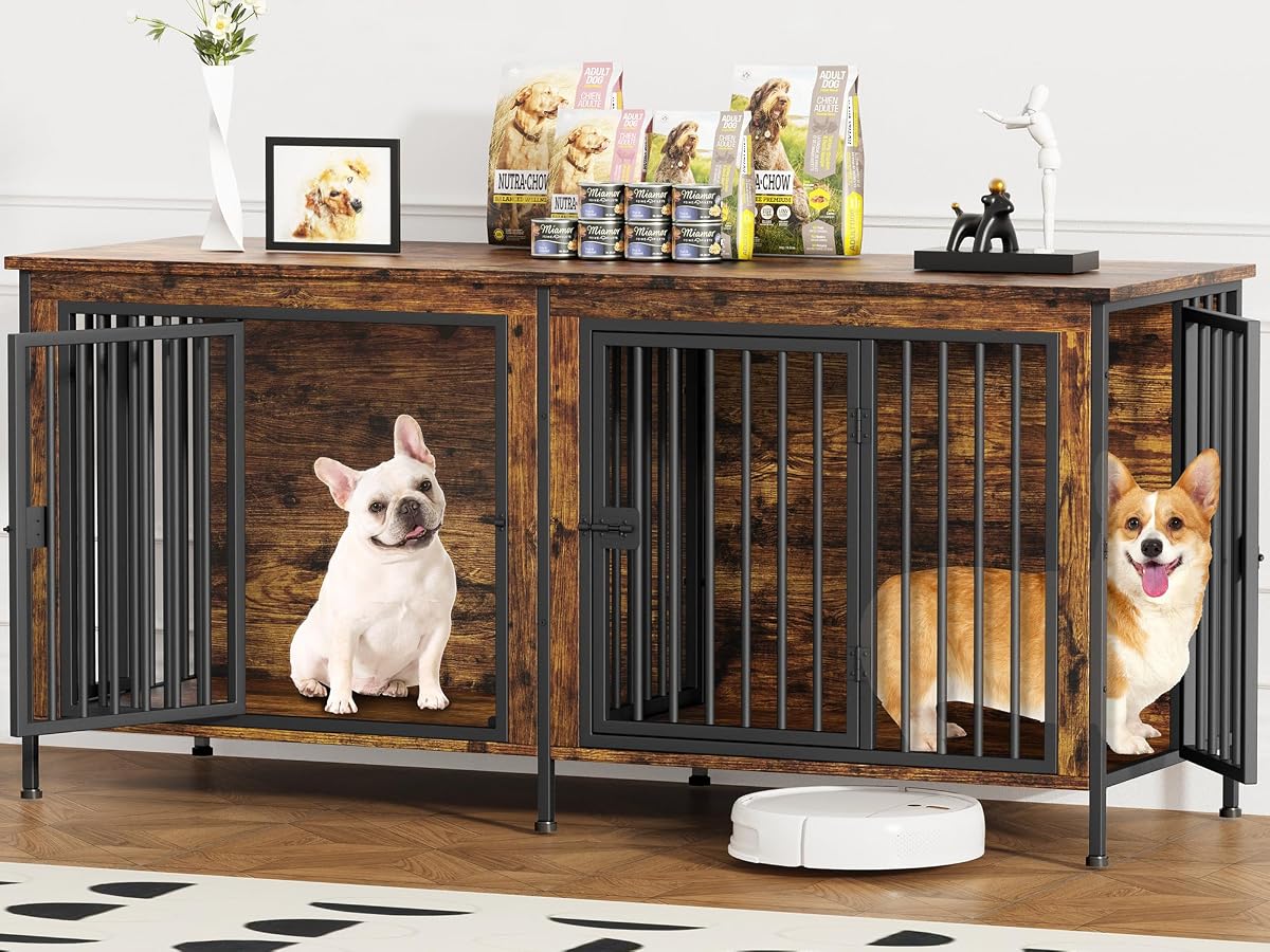 63" Dog Crate Furniture for 1 or 2 Dogs, Brown (DC102)