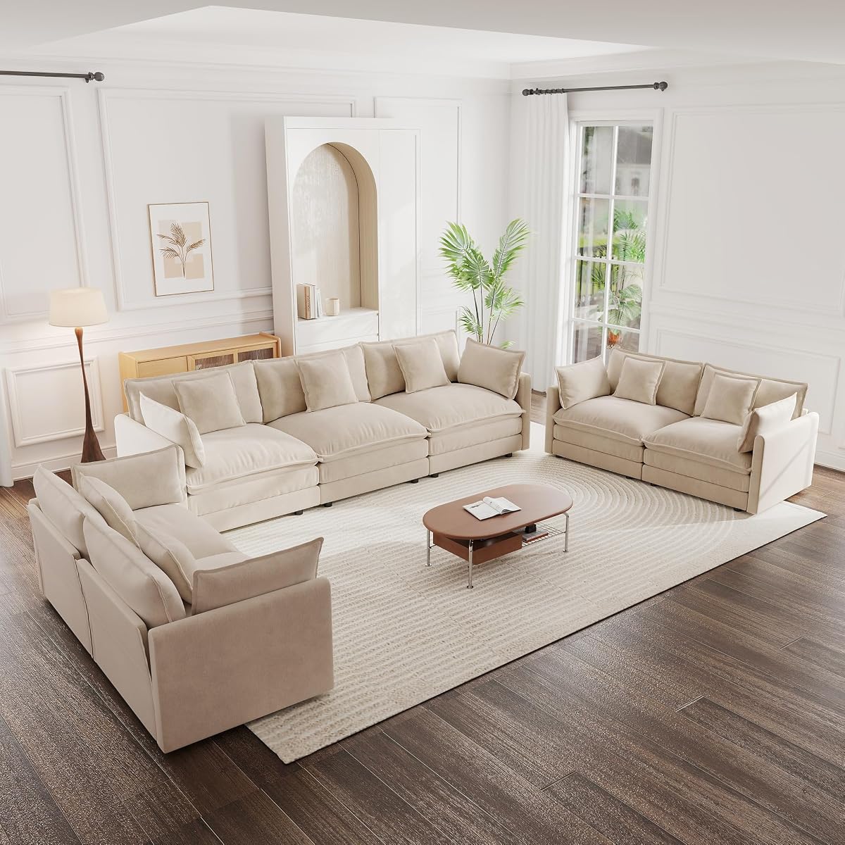 Luxury Oversized 3 Piece Sofa Set, 2 Pieces of 2 Seater and 1 Piece of 3 Seater Sofa, Modern Chenille Comfy Cloud Couches Set with 13 Pillow for Living Room Office, Light Coffee