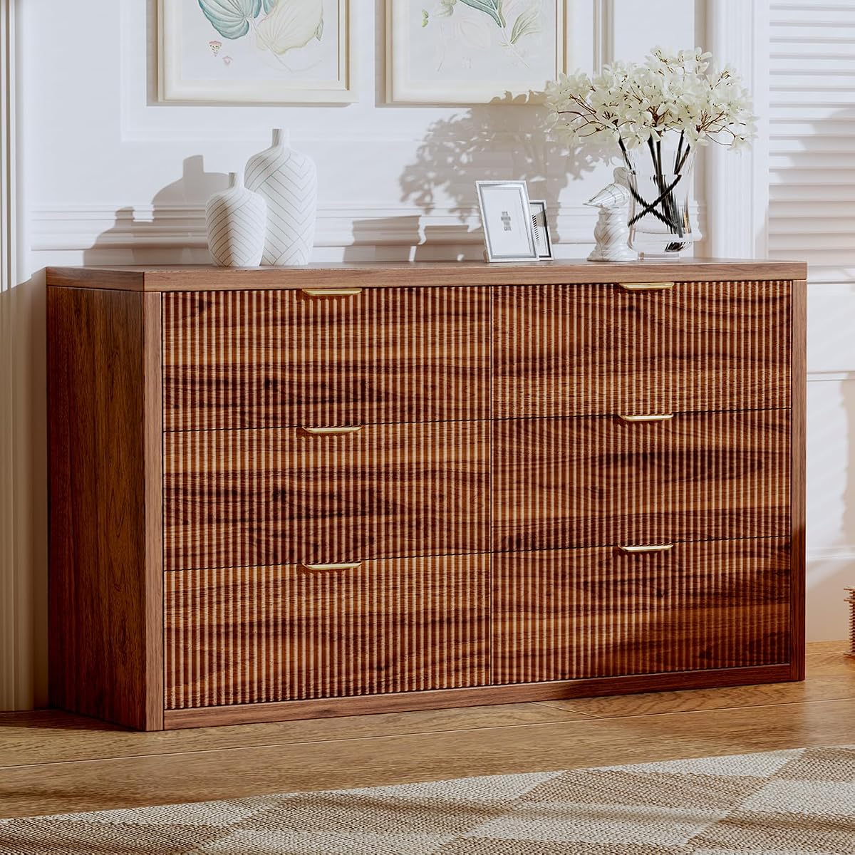 55.12" Modern Chest of Drawer, 6 Deep Drawers, Clothes Organizer