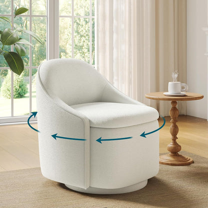 Swivel Accent Chair with Storage Comfy Chenille Barrel Chairs, Small 360 Swivel Modern Armchair for Living Room Bedroom, Boucle Reading Chair for Study Room (Beige)