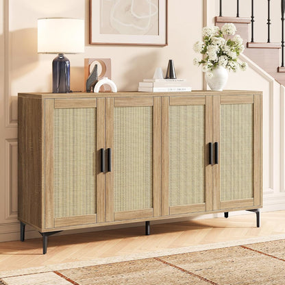 Sideboard Buffet Cabinet with Storage, Rattan Boho Modern Credenza