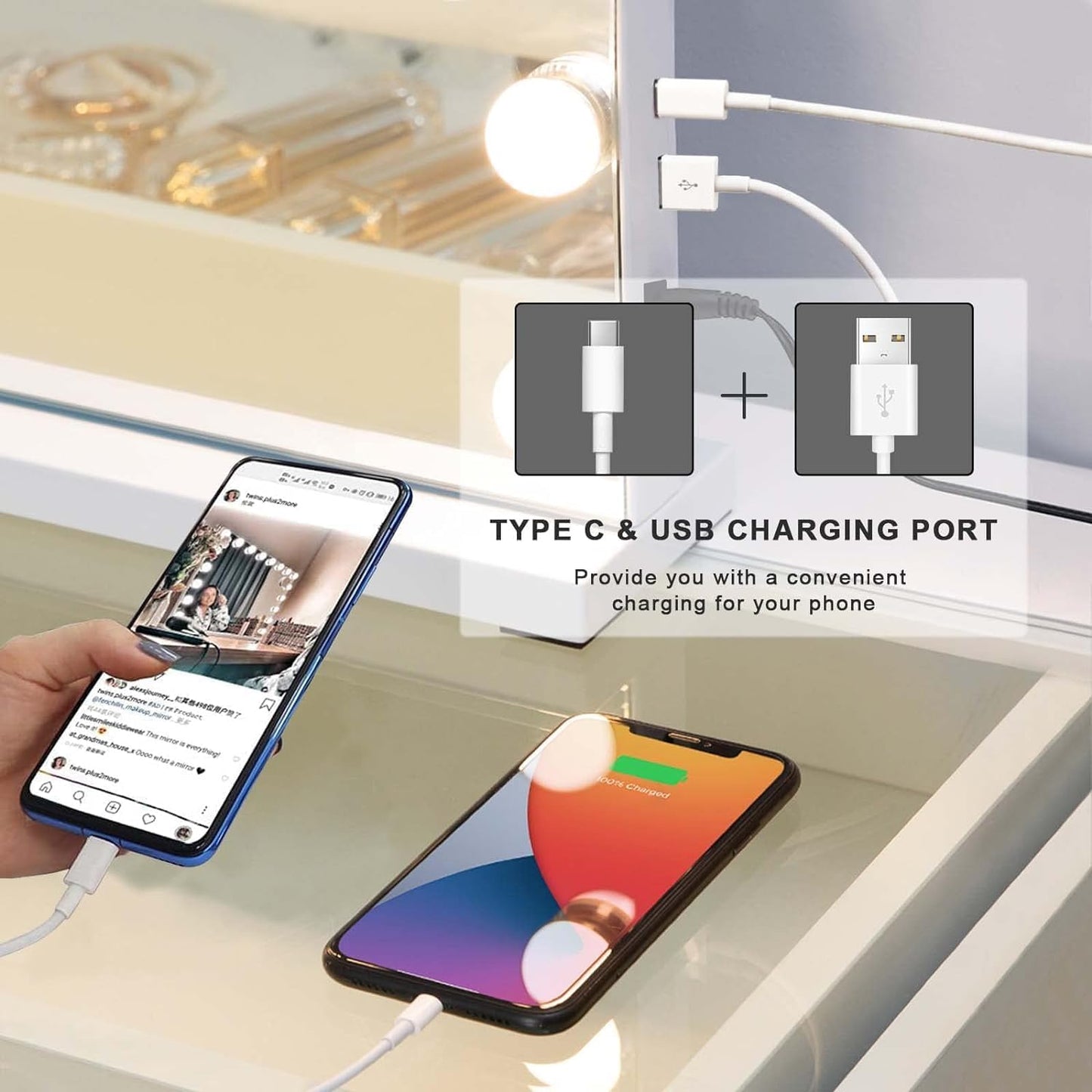 Vanity Mirror with Lights, Hollywood Lighted Makeup Mirror with 15 Dimmable LED Bulbs for Dressing Room & Bedroom, Slim Metal Frame Design, White