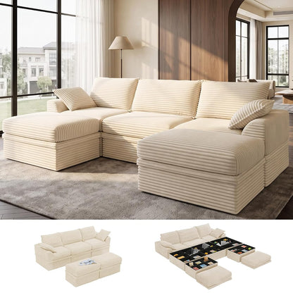 Modular Cloud Couch with Storage and Ottoman for Living Room