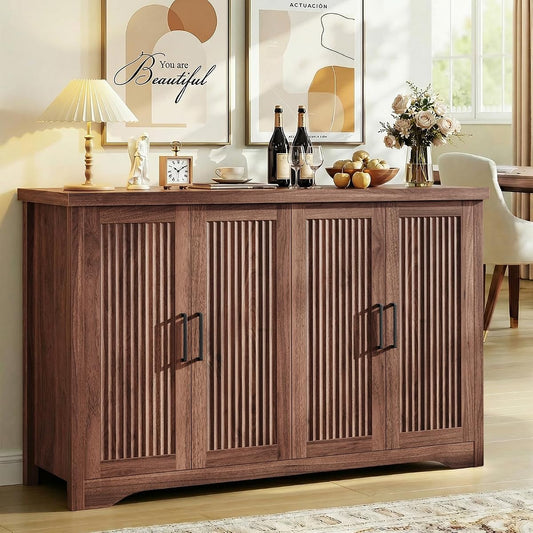 Fluted Sideboard Buffet Cabinet with Storage 55.59",Walnut