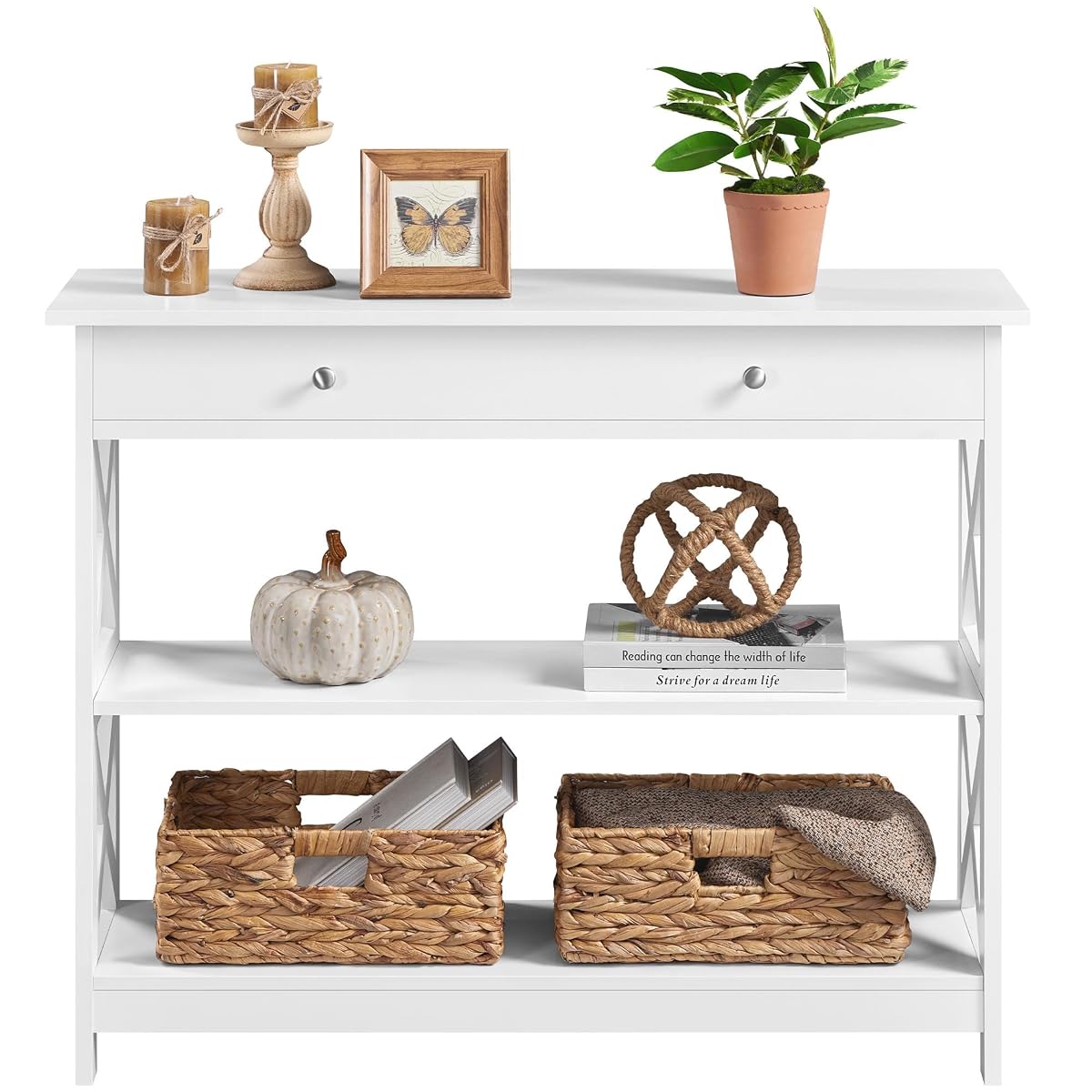 Yaheetech TV Stand, Entertainment Center with Drawer, 39.5" Media Console Table for TV with 2 Open Shelves for Bedroom, Living Room, Entryway, White