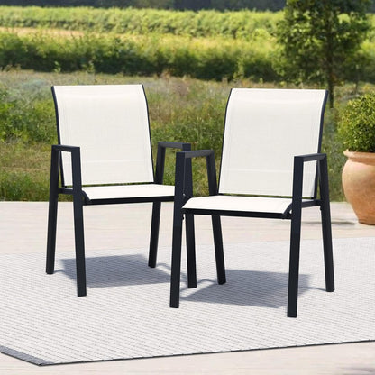 Patio Chairs Set of 2, Stackable Outdoor Dining Chairs with Metal Frame and Breathable Textilene Fabric, All Weather Dining Furniture Set for Lawn, Garden, Backyard, Poolside, Oyster