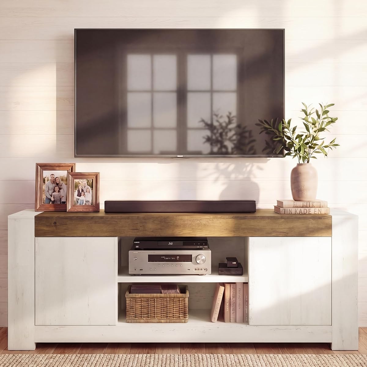 TV Stand with Storage, Farmhouse Entertainment Center for 65'' TV